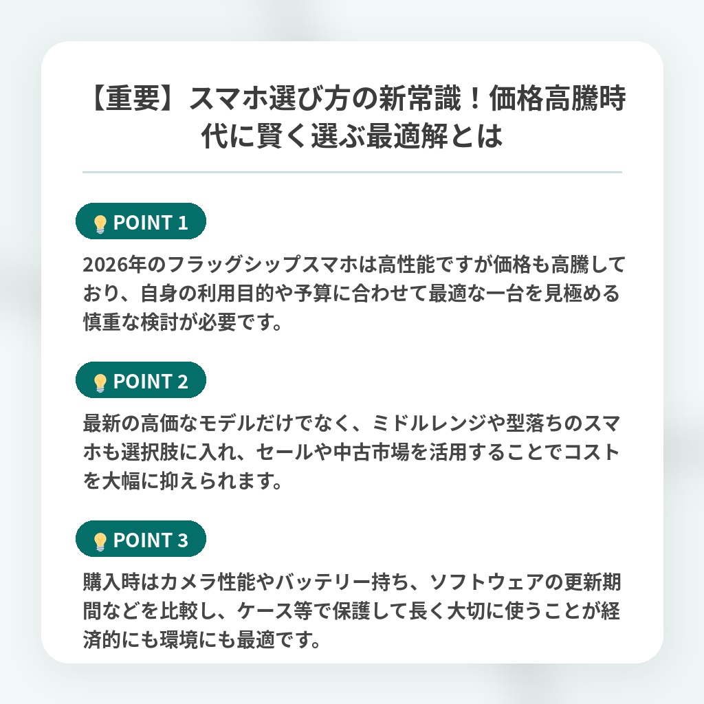 【重要】スマホ選び方の新常識!価格高騰時代に賢く選ぶ最適解とはの注目ポイントまとめ