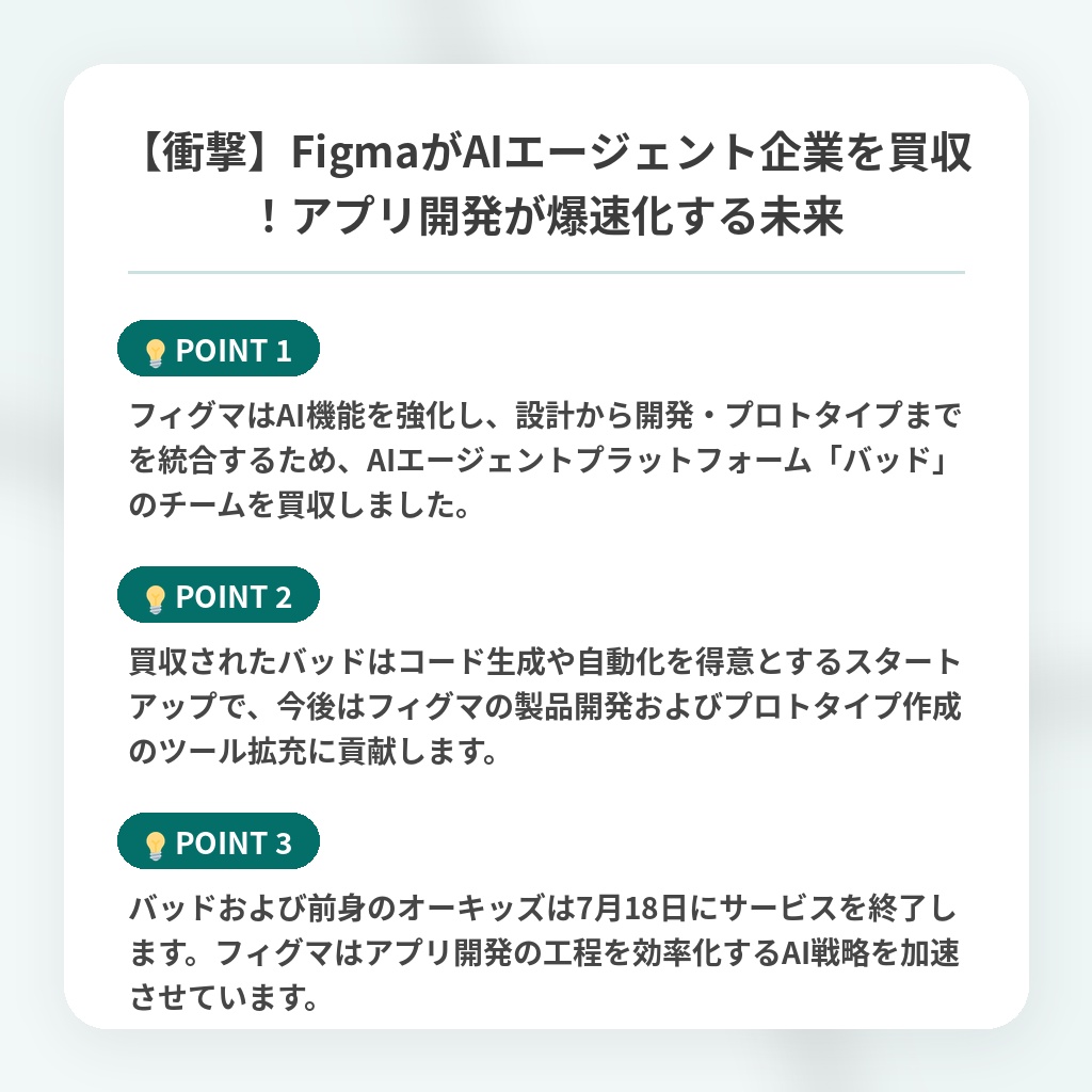 【衝撃】FigmaがAIエージェント企業を買収!アプリ開発が爆速化する未来の注目ポイントまとめ