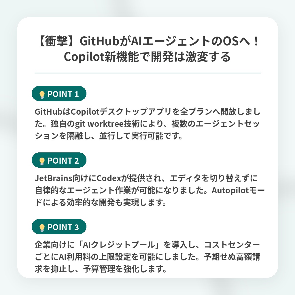 【衝撃】GitHubがAIエージェントのOSへ！Copilot新機能で開発は激変するの注目ポイントまとめ