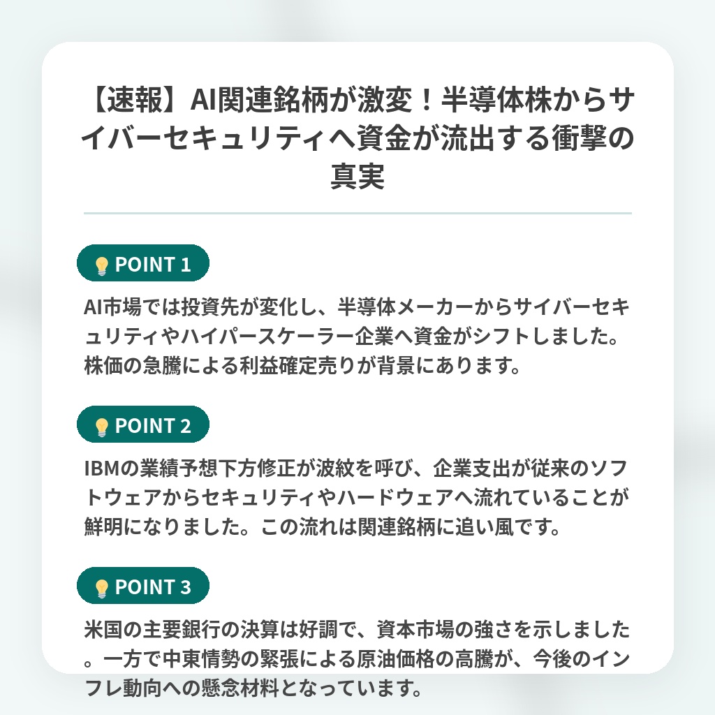 【速報】AI関連銘柄が激変!半導体株からサイバーセキュリティへ資金が流出する衝撃の真実の注目ポイントまとめ