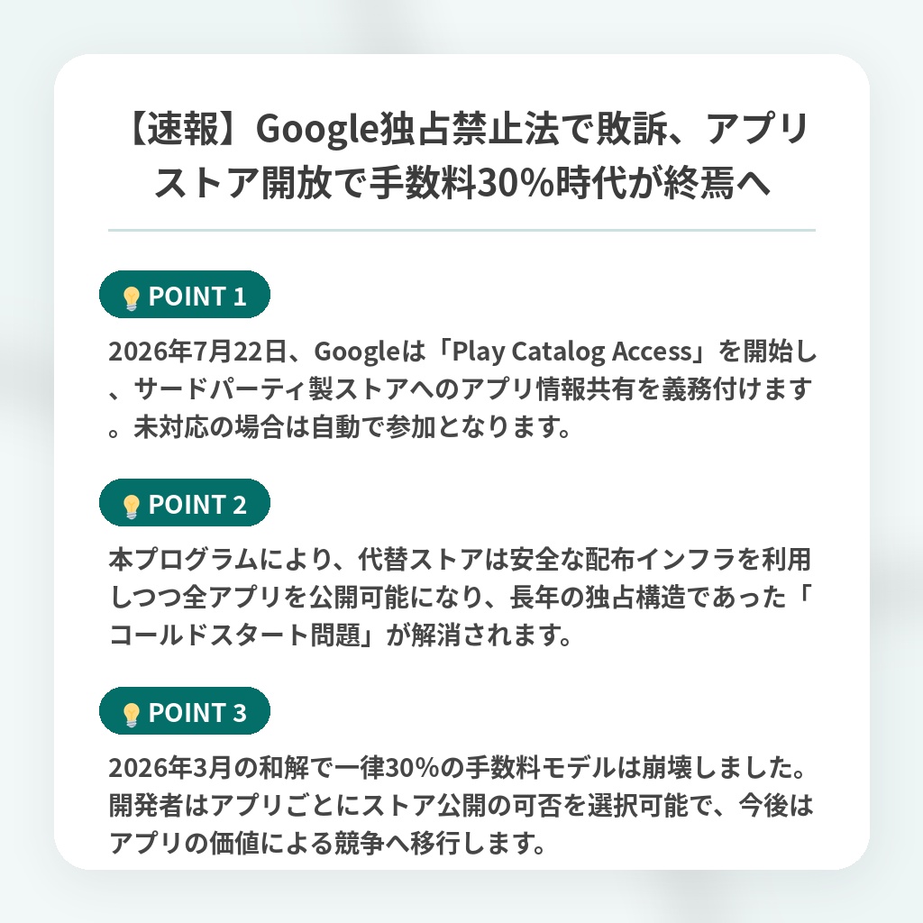【速報】Google独占禁止法で敗訴、アプリストア開放で手数料30%時代が終焉への注目ポイントまとめ