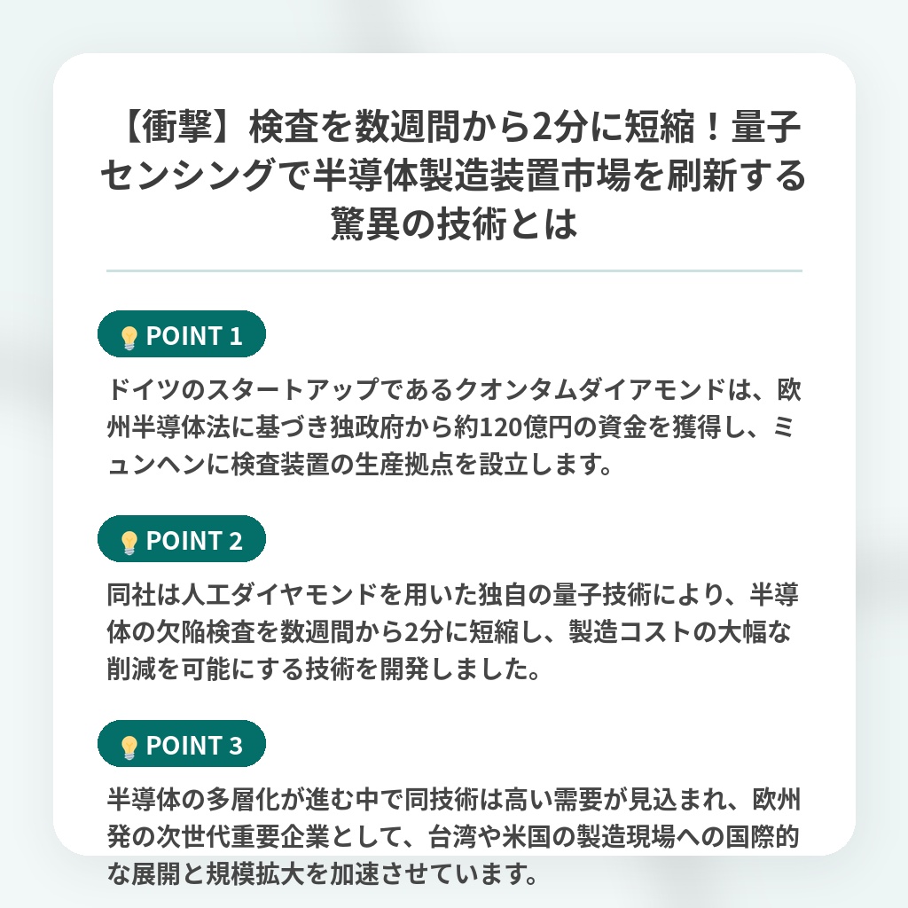【衝撃】検査を数週間から2分に短縮！量子センシングで半導体製造装置市場を刷新する驚異の技術とはの注目ポイントまとめ
