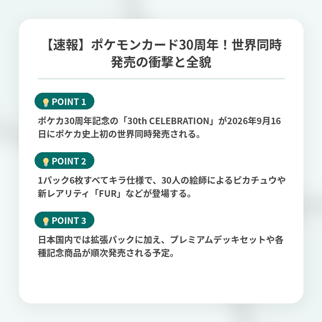 【速報】ポケモンカード30周年!世界同時発売の衝撃と全貌の注目ポイントまとめ