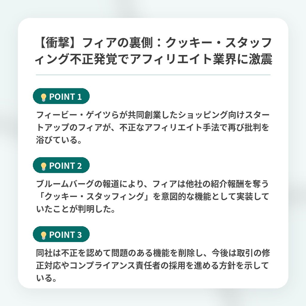 【衝撃】フィアの裏側：クッキー・スタッフィング不正発覚でアフィリエイト業界に激震の注目ポイントまとめ