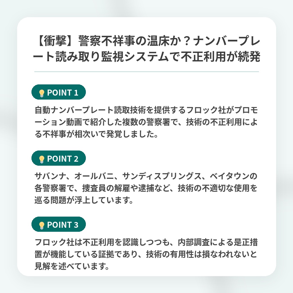 【衝撃】警察不祥事の温床か?ナンバープレート読み取り監視システムで不正利用が続発の注目ポイントまとめ