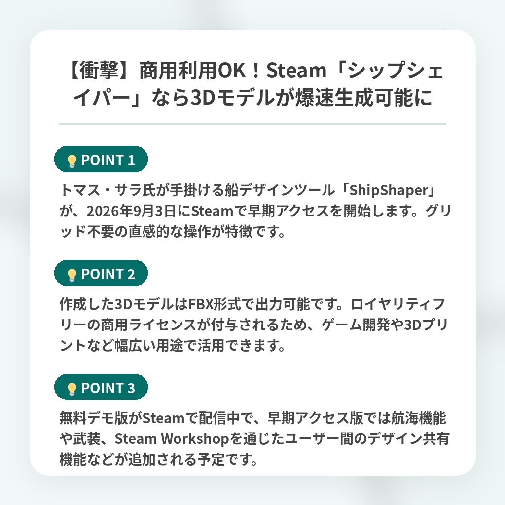 【衝撃】商用利用OK!Steam「シップシェイパー」なら3Dモデルが爆速生成可能にの注目ポイントまとめ