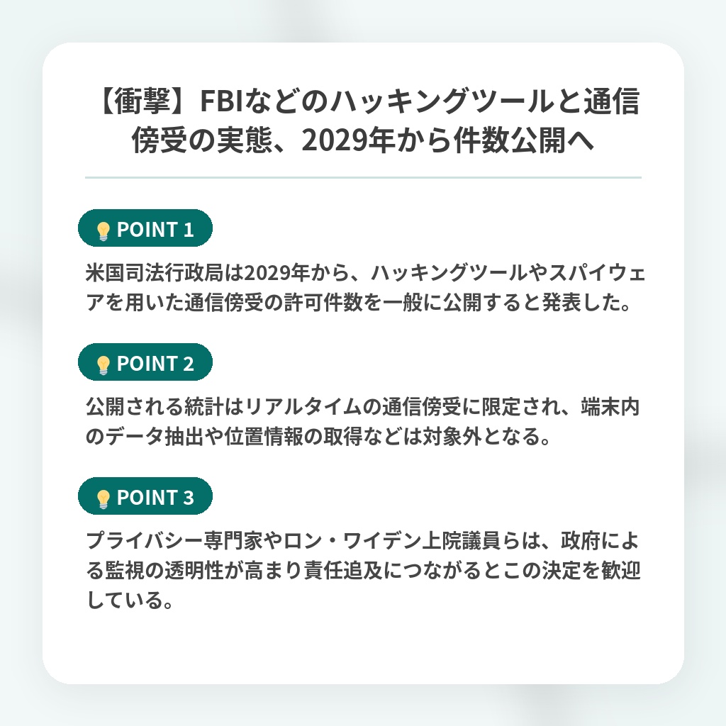 【衝撃】FBIなどのハッキングツールと通信傍受の実態、2029年から件数公開への注目ポイントまとめ
