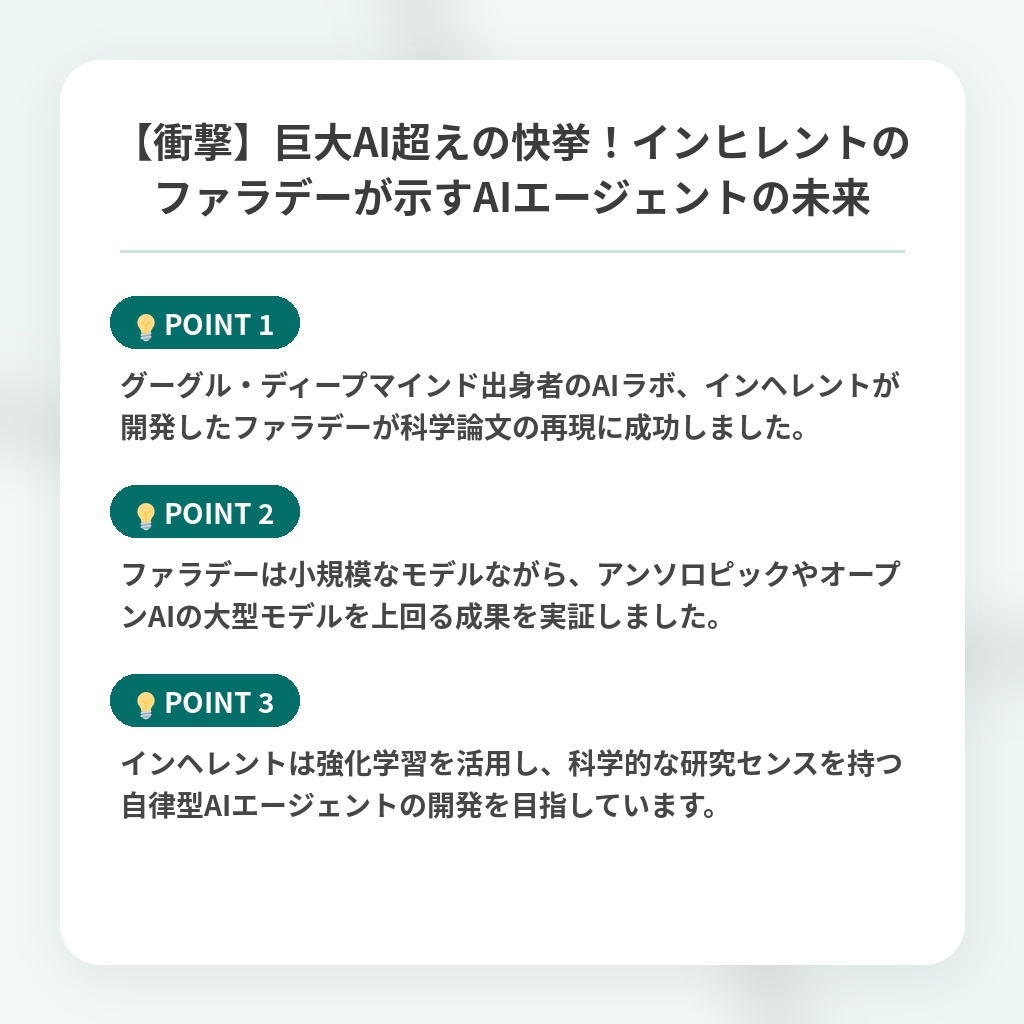 【衝撃】巨大AI超えの快挙！インヒレントのファラデーが示すAIエージェントの未来の注目ポイントまとめ