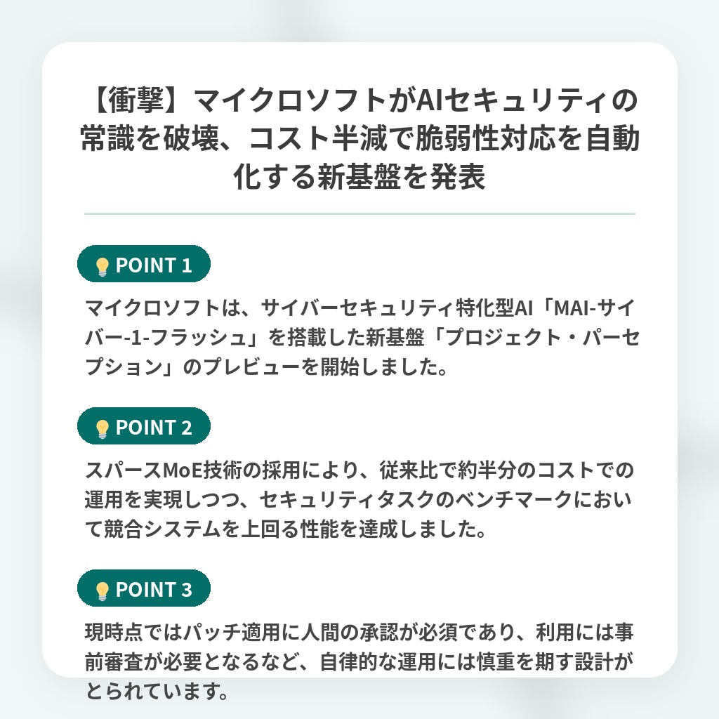 【衝撃】マイクロソフトがAIセキュリティの常識を破壊、コスト半減で脆弱性対応を自動化する新基盤を発表の注目ポイントまとめ