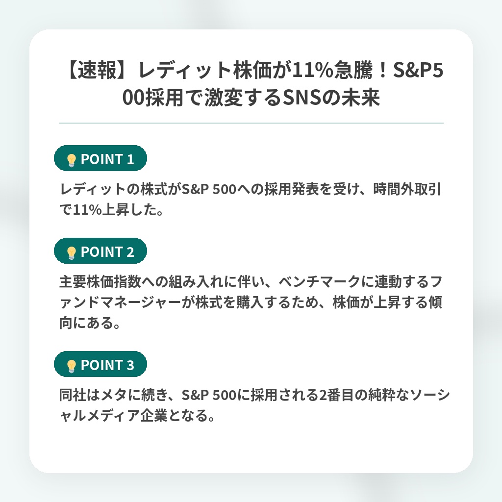 【速報】レディット株価が11%急騰！S&P500採用で激変するSNSの未来の注目ポイントまとめ