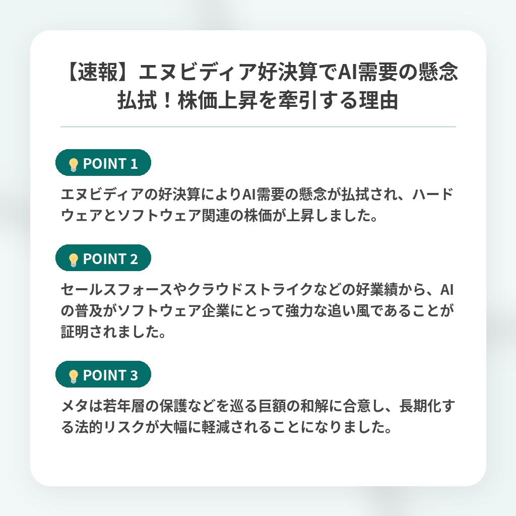 【速報】エヌビディア好決算でAI需要の懸念払拭!株価上昇を牽引する理由の注目ポイントまとめ