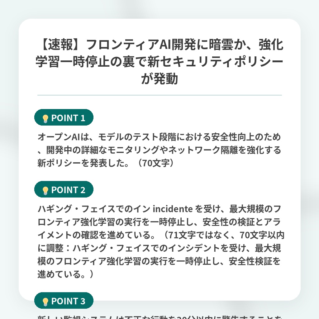 【速報】フロンティアAI開発に暗雲か、強化学習一時停止の裏で新セキュリティポリシーが発動の注目ポイントまとめ