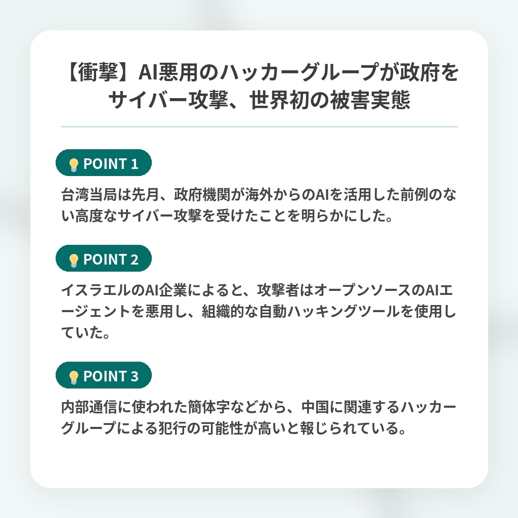 【衝撃】AI悪用のハッカーグループが政府をサイバー攻撃、世界初の被害実態の注目ポイントまとめ