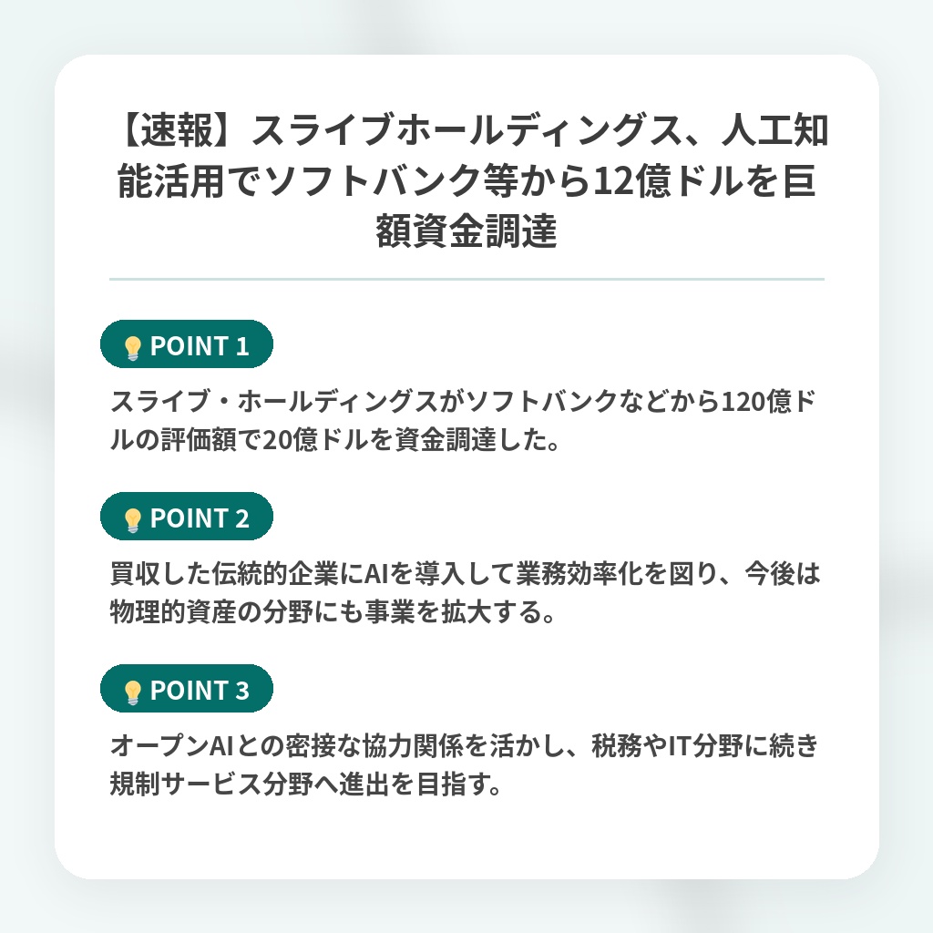 【速報】スライブホールディングス、人工知能活用でソフトバンク等から12億ドルを巨額資金調達の注目ポイントまとめ