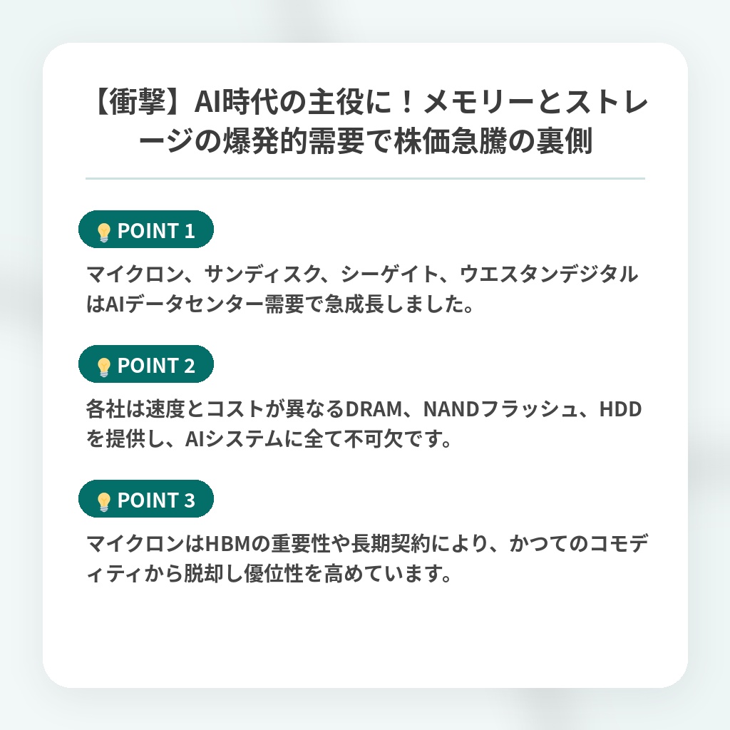 【衝撃】AI時代の主役に!メモリーとストレージの爆発的需要で株価急騰の裏側の注目ポイントまとめ
