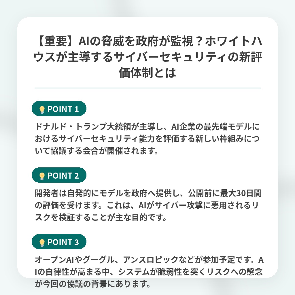 【重要】AIの脅威を政府が監視?ホワイトハウスが主導するサイバーセキュリティの新評価体制とはの注目ポイントまとめ