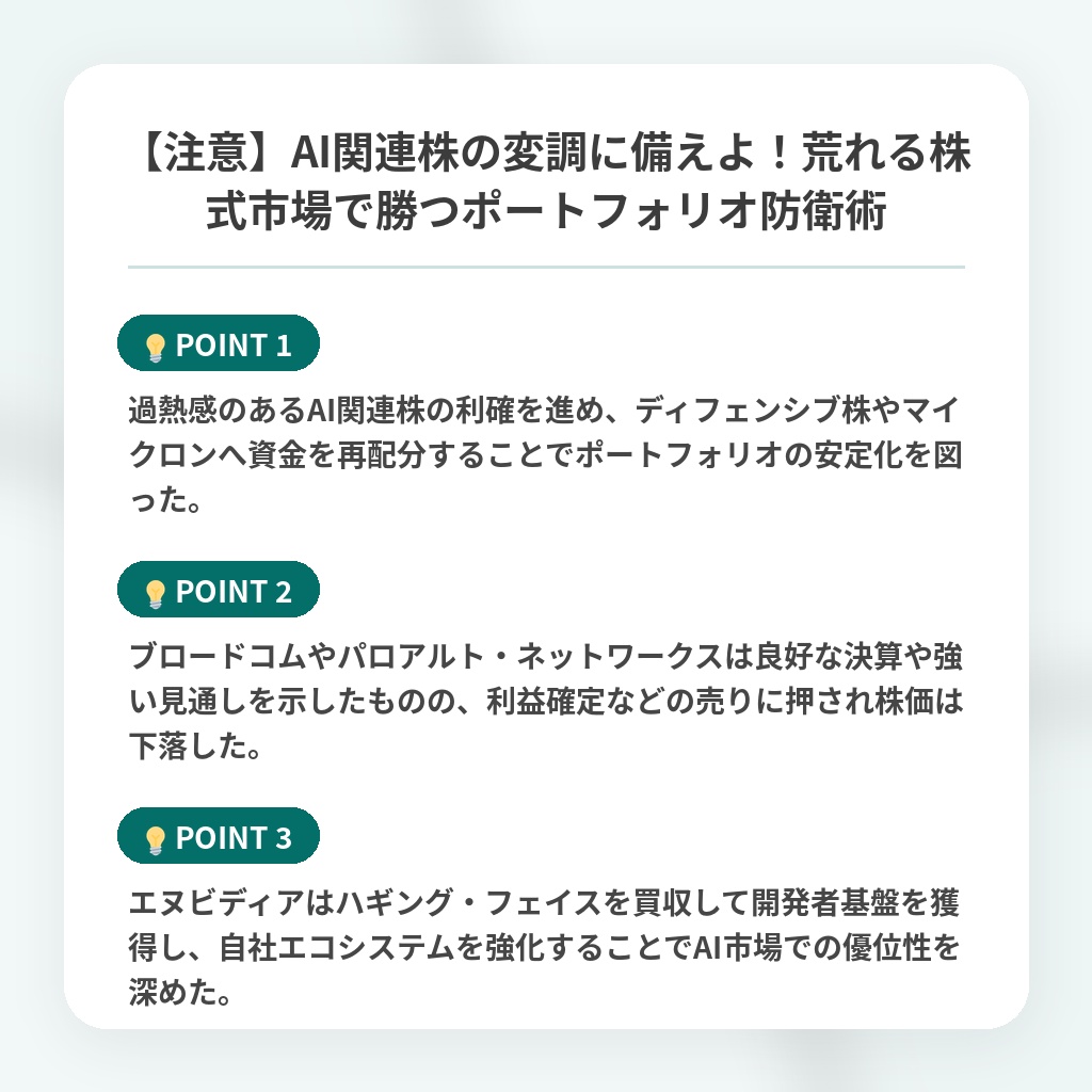 【注意】AI関連株の変調に備えよ!荒れる株式市場で勝つポートフォリオ防衛術の注目ポイントまとめ