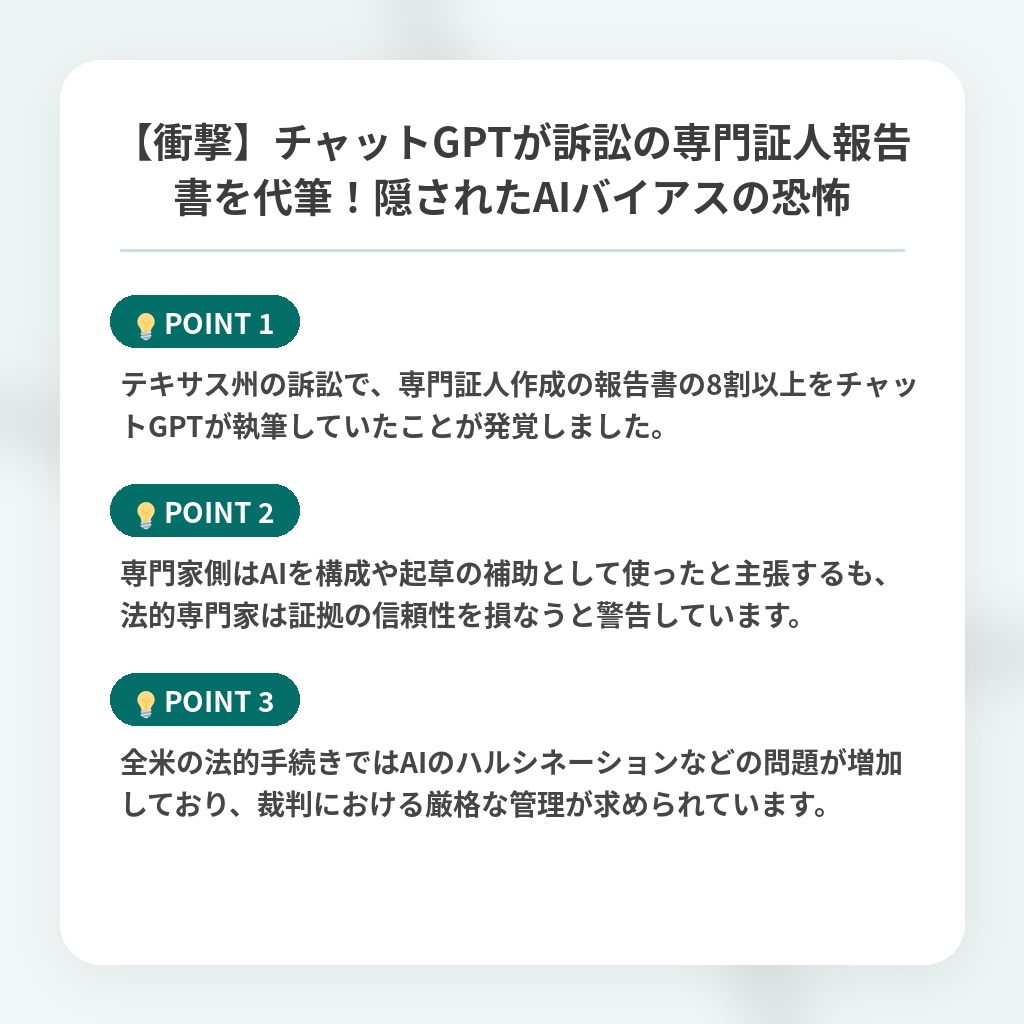 【衝撃】チャットGPTが訴訟の専門証人報告書を代筆！隠されたAIバイアスの恐怖の注目ポイントまとめ