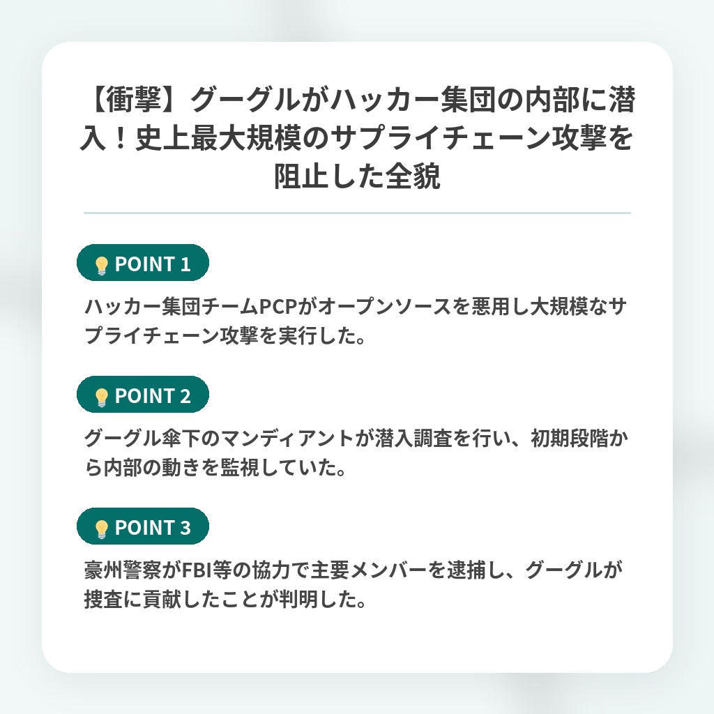 【衝撃】グーグルがハッカー集団の内部に潜入!史上最大規模のサプライチェーン攻撃を阻止した全貌の注目ポイントまとめ