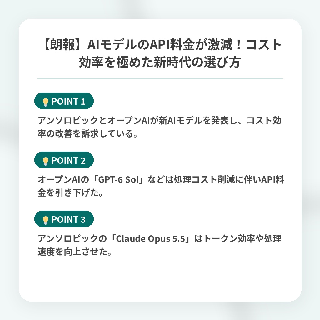 【朗報】AIモデルのAPI料金が激減!コスト効率を極めた新時代の選び方の注目ポイントまとめ