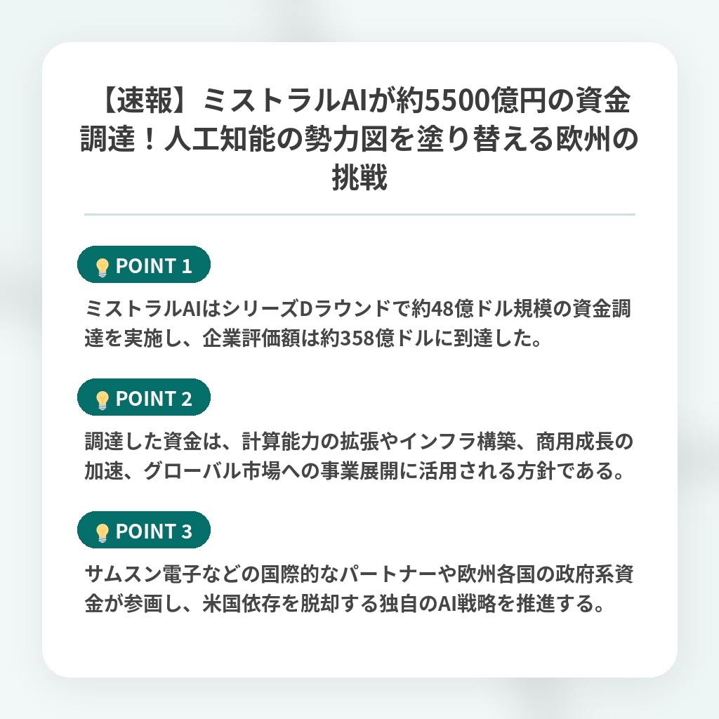 【速報】ミストラルAIが約5500億円の資金調達！人工知能の勢力図を塗り替える欧州の挑戦の注目ポイントまとめ