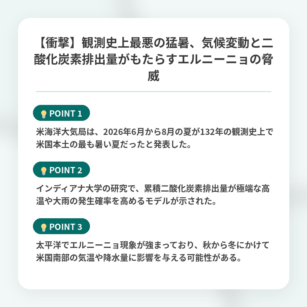 【衝撃】観測史上最悪の猛暑、気候変動と二酸化炭素排出量がもたらすエルニーニョの脅威の注目ポイントまとめ