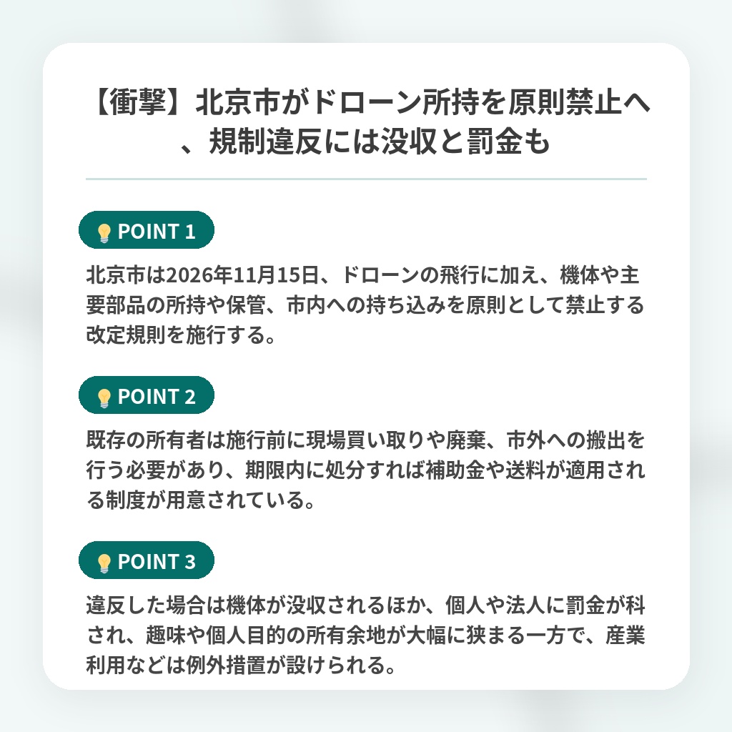 【衝撃】北京市がドローン所持を原則禁止へ、規制違反には没収と罰金もの注目ポイントまとめ