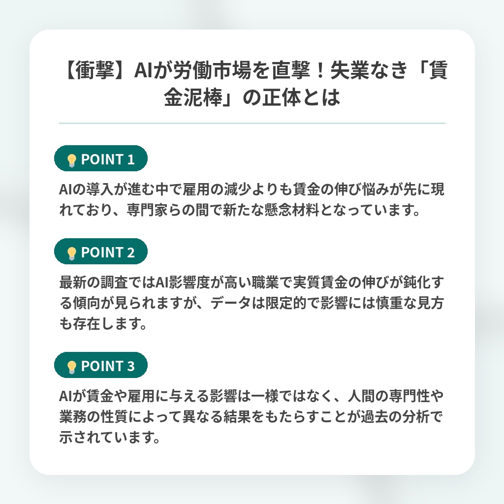 【衝撃】AIが労働市場を直撃!失業なき「賃金泥棒」の正体とはの注目ポイントまとめ