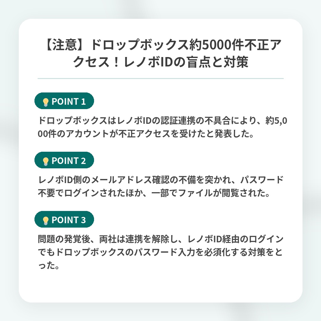 【注意】ドロップボックス約5000件不正アクセス！レノボIDの盲点と対策の注目ポイントまとめ