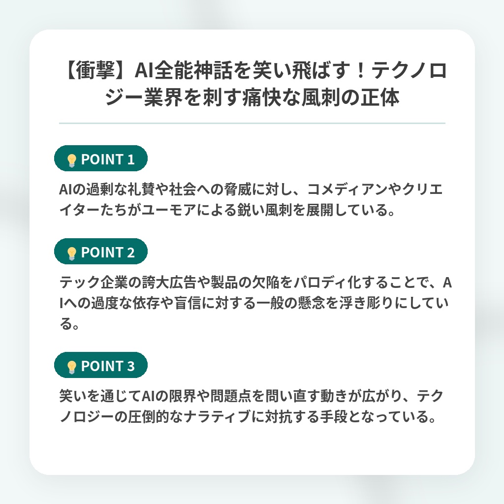 【衝撃】AI全能神話を笑い飛ばす！テクノロジー業界を刺す痛快な風刺の正体の注目ポイントまとめ