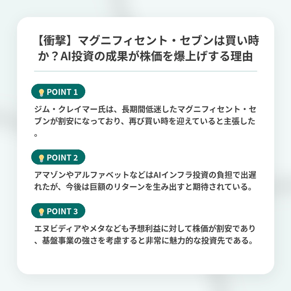 【衝撃】マグニフィセント・セブンは買い時か？AI投資の成果が株価を爆上げする理由の注目ポイントまとめ