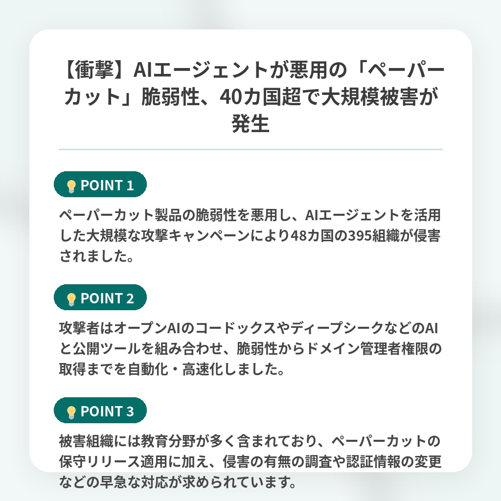 【衝撃】AIエージェントが悪用の「ペーパーカット」脆弱性、40カ国超で大規模被害が発生の注目ポイントまとめ