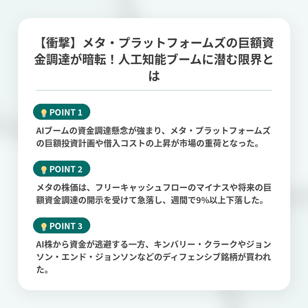 【衝撃】メタ・プラットフォームズの巨額資金調達が暗転！人工知能ブームに潜む限界とはの注目ポイントまとめ
