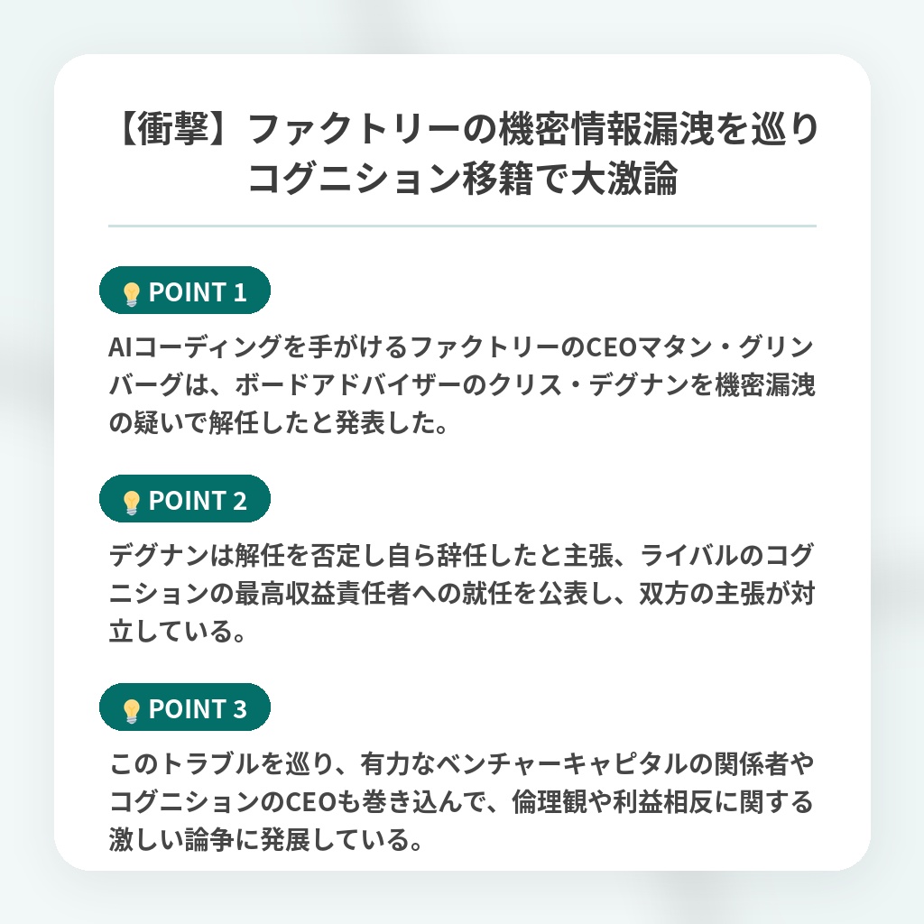 【衝撃】ファクトリーの機密情報漏洩を巡りコグニション移籍で大激論の注目ポイントまとめ