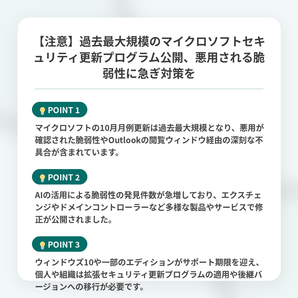 【注意】過去最大規模のマイクロソフトセキュリティ更新プログラム公開、悪用される脆弱性に急ぎ対策をの注目ポイントまとめ