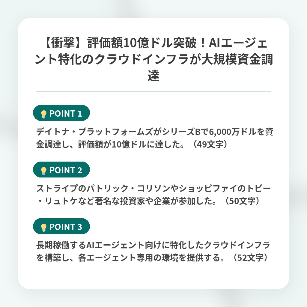 【衝撃】評価額10億ドル突破!AIエージェント特化のクラウドインフラが大規模資金調達の注目ポイントまとめ