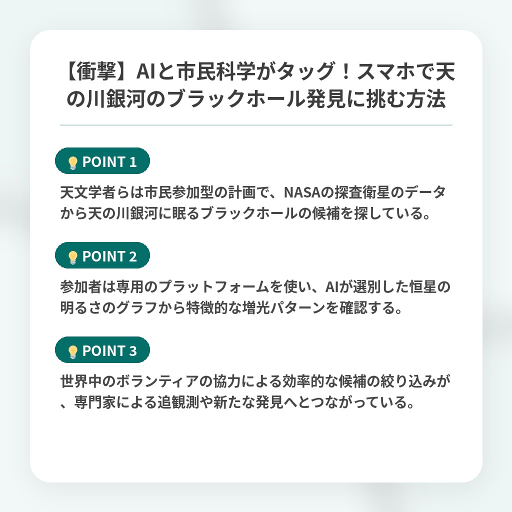 【衝撃】AIと市民科学がタッグ!スマホで天の川銀河のブラックホール発見に挑む方法の注目ポイントまとめ